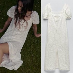 NWT Zara ivory white jacquard knit dress